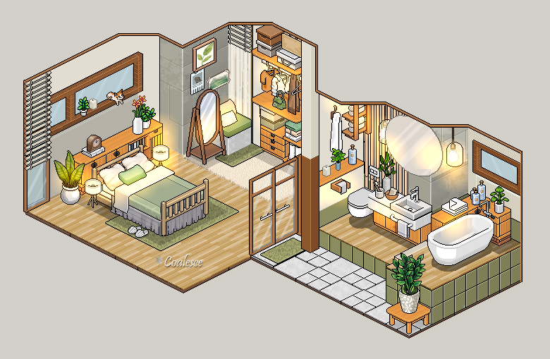 Scandinavian Bedroom &amp; Bathroom 🏡
Built on <a href="/habboxfrance/">Habbox</a> 
#retrobuilds