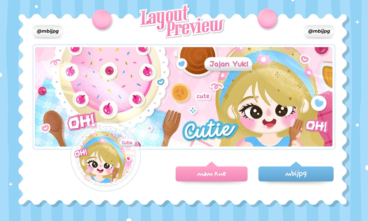 mbijpg's tweet image. Help Repost Please 🍰

Ini layout “Mam Kue”, lahir di tengah art block jadi baru satu dulu huhu 😵‍💫🥹

Mohon bantu ospek yaa~
Kalau ada kemiripan dengan BA lain, boleh kabarin aku lewat DM 🤍

Thank you so much! 🫶
#zonaba #zonauang