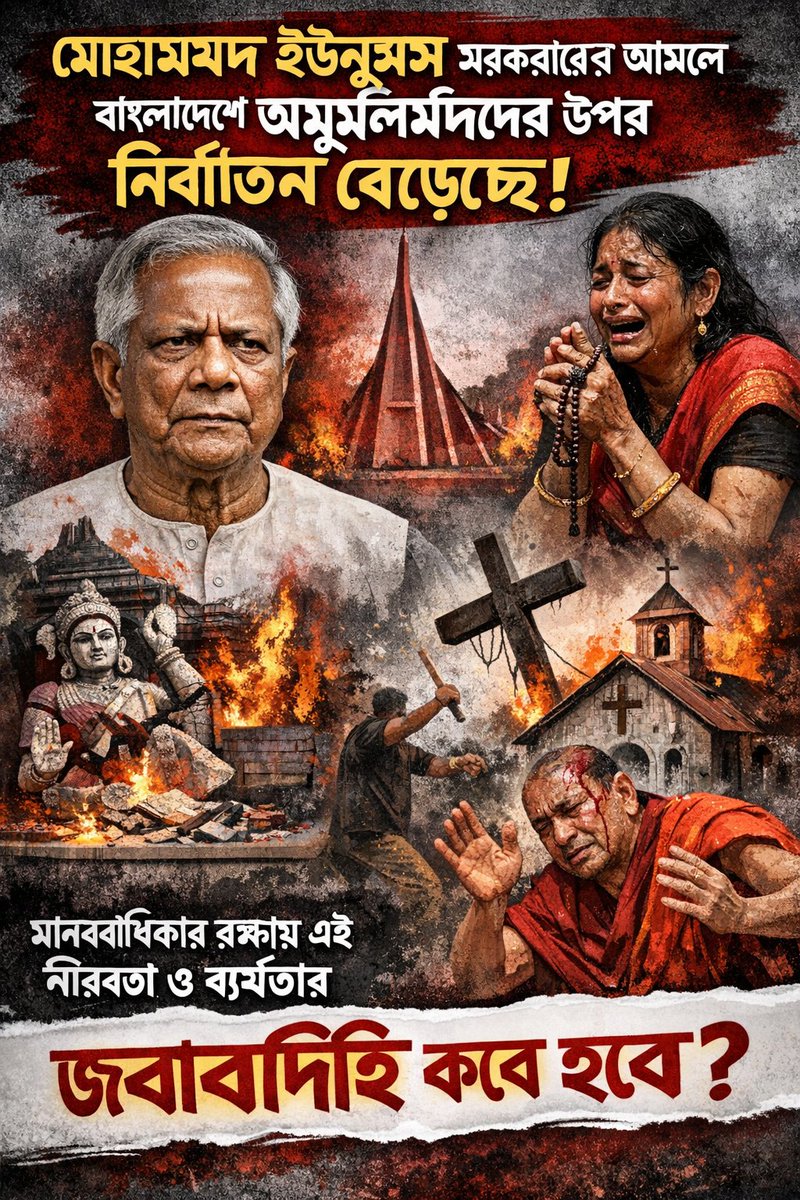 নেতৃত্বের আসনে বসে যদি সংখ্যালঘুদের রক্ষা করা না যায়, তবে সেই নেতৃত্ব ব্যর্থ। ইউনুস সরকারের অধীনে #Bangladesh-এ অমুসলিমদের দুর্দশা বিশ্ব দেখছে।  
#Dhaka #simplepleasures #Bangladesh <a href="/ChiefAdviserGoB/">Chief Adviser of the Government of Bangladesh</a> <a href="/albd1971/">Bangladesh Awami League</a> <a href="/UNinBangladesh/">UN in Bangladesh</a> <a href="/hrw/">Human Rights Watch</a> @Tariqrahman <a href="/trahmanbnp/">Tarique Rahman</a>