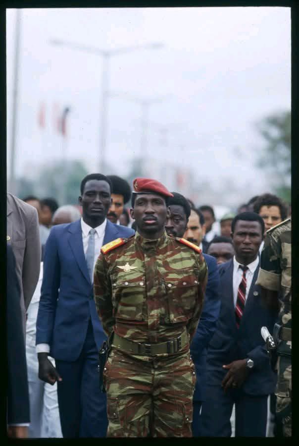 President Thomas Sankara at the state funeral of Mozambican President Samora Machel.