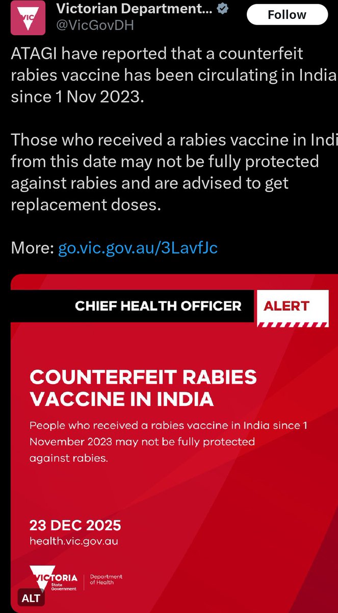 Dear <a href="/PMOIndia/">PMO India</a>,
Fake rabies vaccines in India are a serious concern.Issue an urgent advisory, we cannot afford to lose lives &amp; blame India's dogs. Dogs are not responsible for rabies deaths after vaccination. Human negligence and system failures are.
#SaveIndianDogs