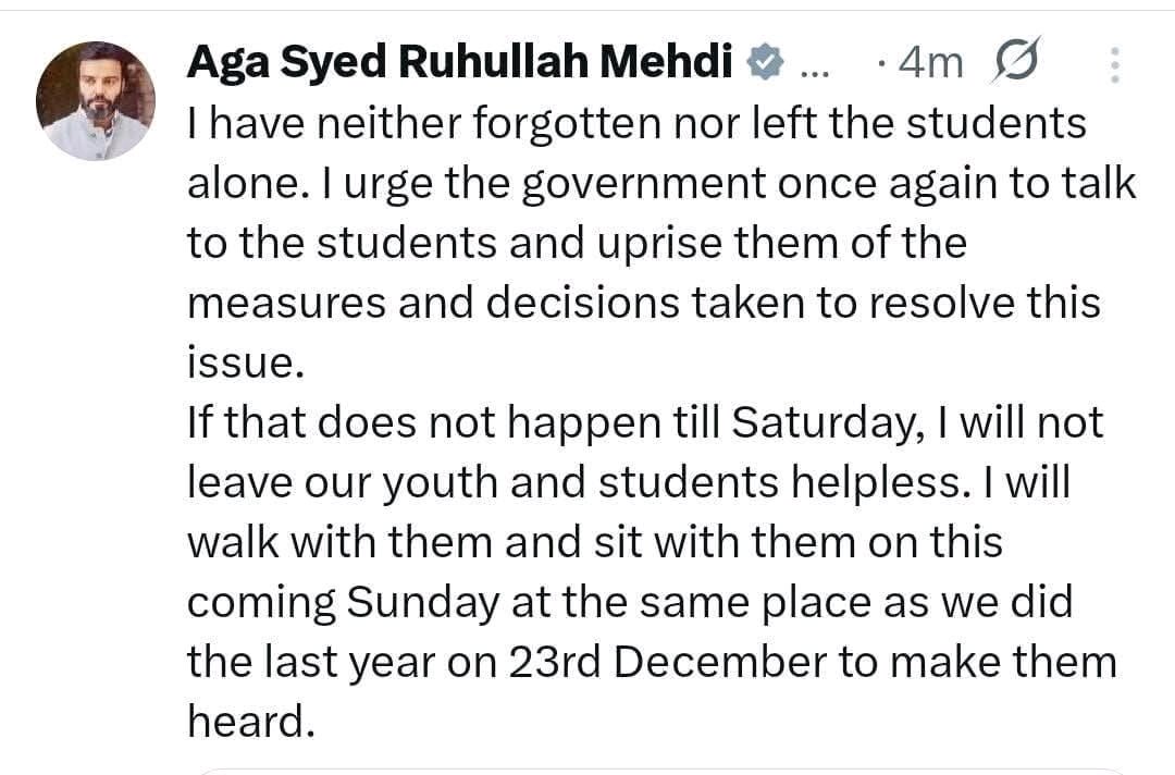 InshahAltaf's tweet photo. A sincere request to all people of J&amp;K Plz join the peaceful protest on 28 December at CM's Residence.
Show your presence against this  anti-human, anti-Kashmiri reservation policy, a policy that threatens our existence.
Silence is not an option,So stand.
@sajadlone 
@parawahid https://t.co/7gt4BjSGoP