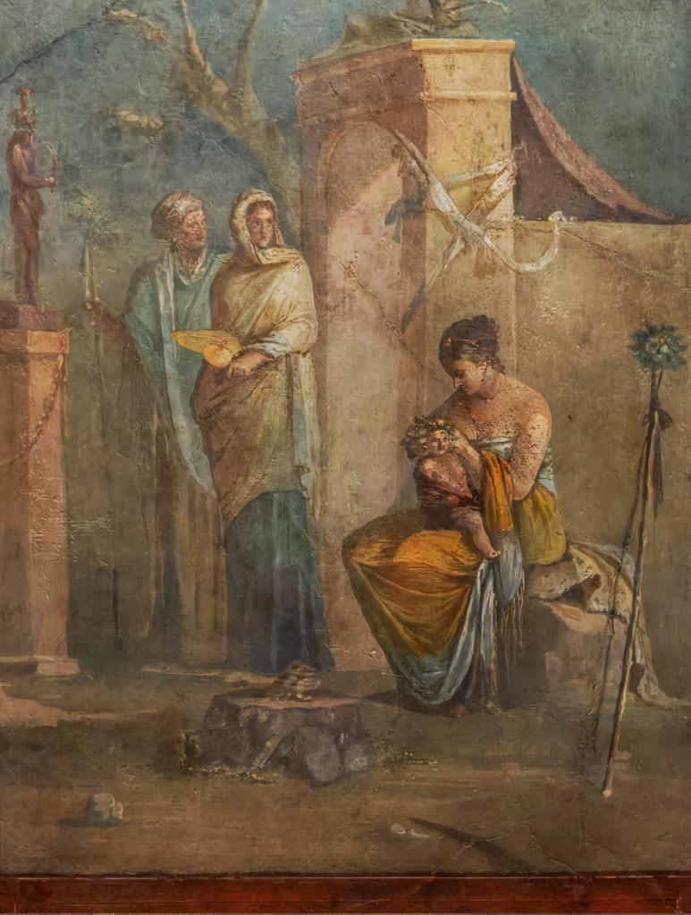 antmoose's tweet photo. #FrescoFriday shows us a tender maternal scene of the care of the Holy Child. Yes, it's the infant #Dionysus in the care of the nymphs of Mt Nysa, into whose care #Zeus consigned the baby, from Cubiculum B of the #domus of the #Farnesina, 30-20 BCE, in #palazzoMassimo. https://t.co/AYrafO3f3g