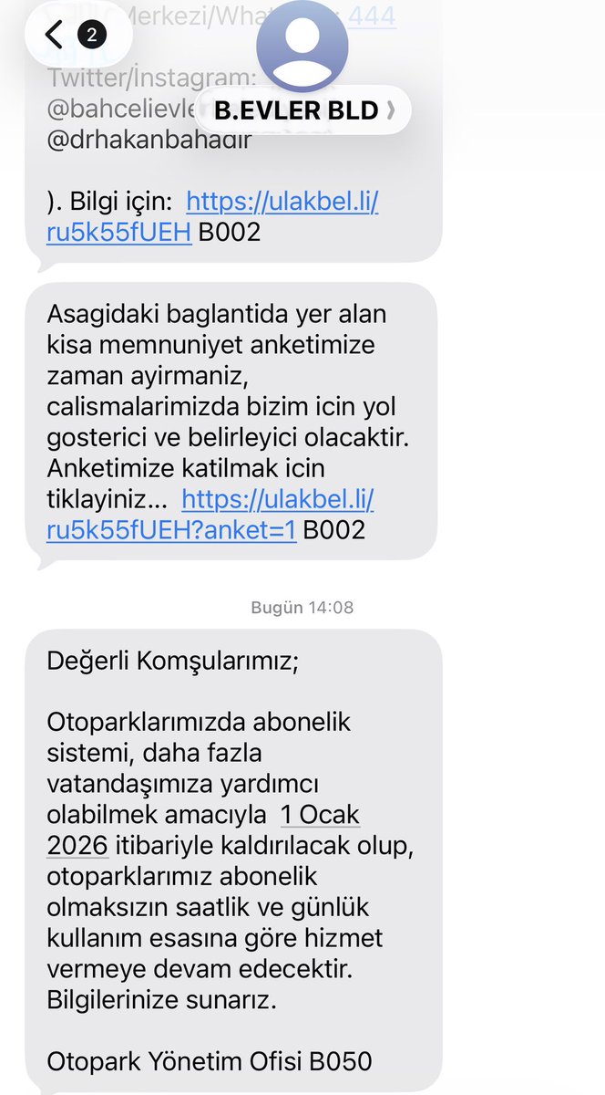 Bu mesajla ilgili olarak detaylı bilgi verebilir misiniz? Ne demek otopark için abonelik kalkıyor? Sistem nasıl olacak? Ücretlendirme nasıl olacak? Biz şimdi araçlarımızı nereye park edeceğiz? Boşuna mı abone olduk o kadar?  <a href="/DrHakanBahadir/">Dr.Hakan Bahadır🇹🇷</a> <a href="/BahcelievlerBel/">Bahçelievler Belediyesi 🇹🇷</a>