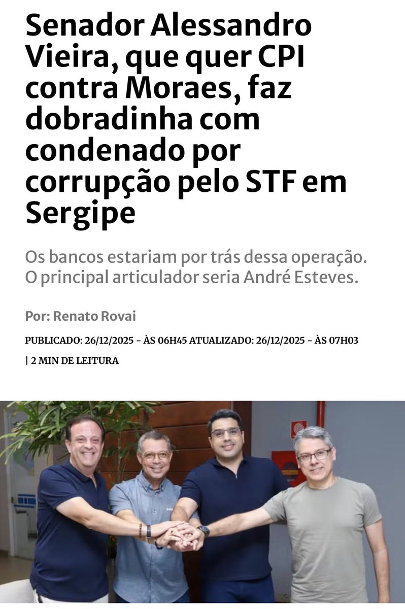 Condenado pelo STF a 8 anos e 3 meses por corrupção, André Moura, atualmente é secretário de Governo do Estado do Rio de Janeiro, nomeado pelo governador Cláudio Castro (PL-RJ).

Em ordem na foto André Moura, Fabio Mitidieri, o deputado Jefferson Andrade e o senador Alessandro