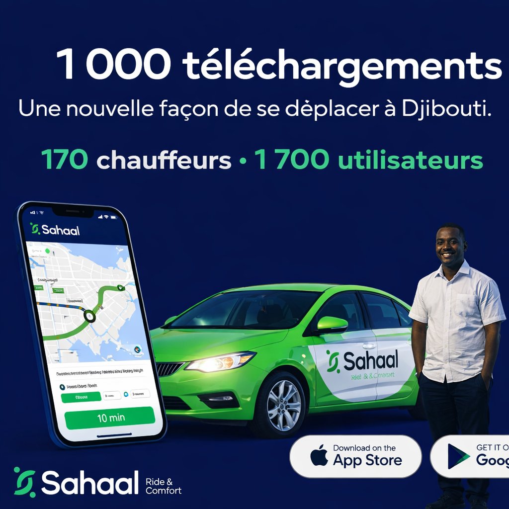 1 000 téléchargements. Une nouvelle façon de se déplacer à Djibouti. Derrière ce chiffre : 👉 1 700 utilisateurs inscrits 📷chat.whatsapp.com/IDpQHHd7OViLiE…