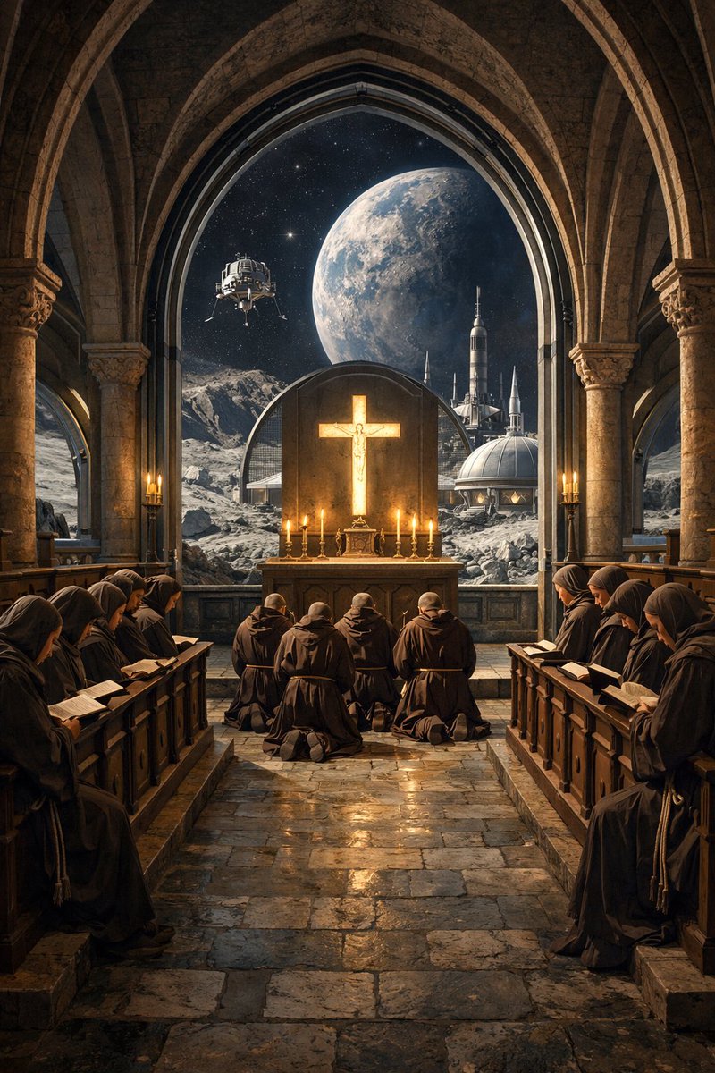 Wanderer930's tweet photo. Hey @elonmusk it would be cool if you and @Pontifex teamed up to create the first Catholic monastery on the moon. I think the monks being able to see the whole earth would give them a constant reminder to pray for the peace of heart &amp; salvation of everyone on it. https://t.co/JGeCSJIE0M