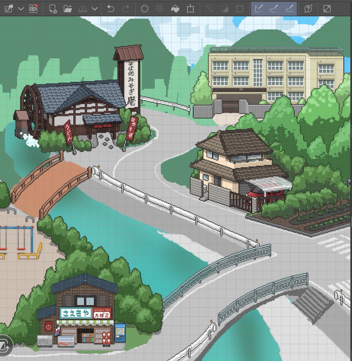 地道に街 #pixelart #gamedev #ドット絵