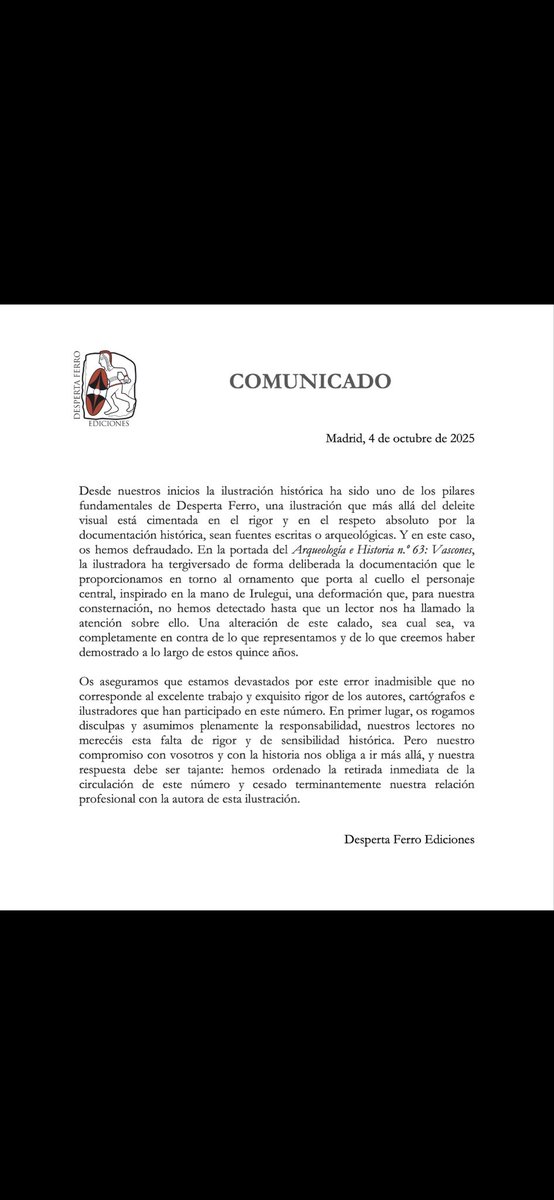 Gloria eterna a la ilustradora a la que le pidieron una ilustración de “los vascones” para una revista de historia y que dibujó a Dani Rovira, Clara Lago y la palabra “España” en el colgante. 

Fue despedida, pero hoy es ya un mito en la comunidad de los historiadores.