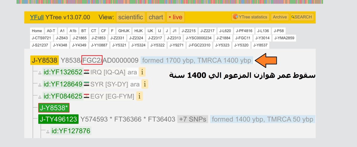 StudiesHuman's tweet image. من هوازن الي عوازم عاد التحورFGC2 الي أصله.
 بعد تحديث الـ Y-full سقط عمرياً تحور قبائل هوازن المزعوم fgc2 و اصبح 1400 عام و بات ليس بمقدوره إستيعاب قبائل هوازن الجاهلية وماحولها وعاد ليتلائم مع عمر قبيلة العوازم مع العلم ان fgc2 اكثر تحور به عينات وبالتالي هو اكثر دقة عمرياً.