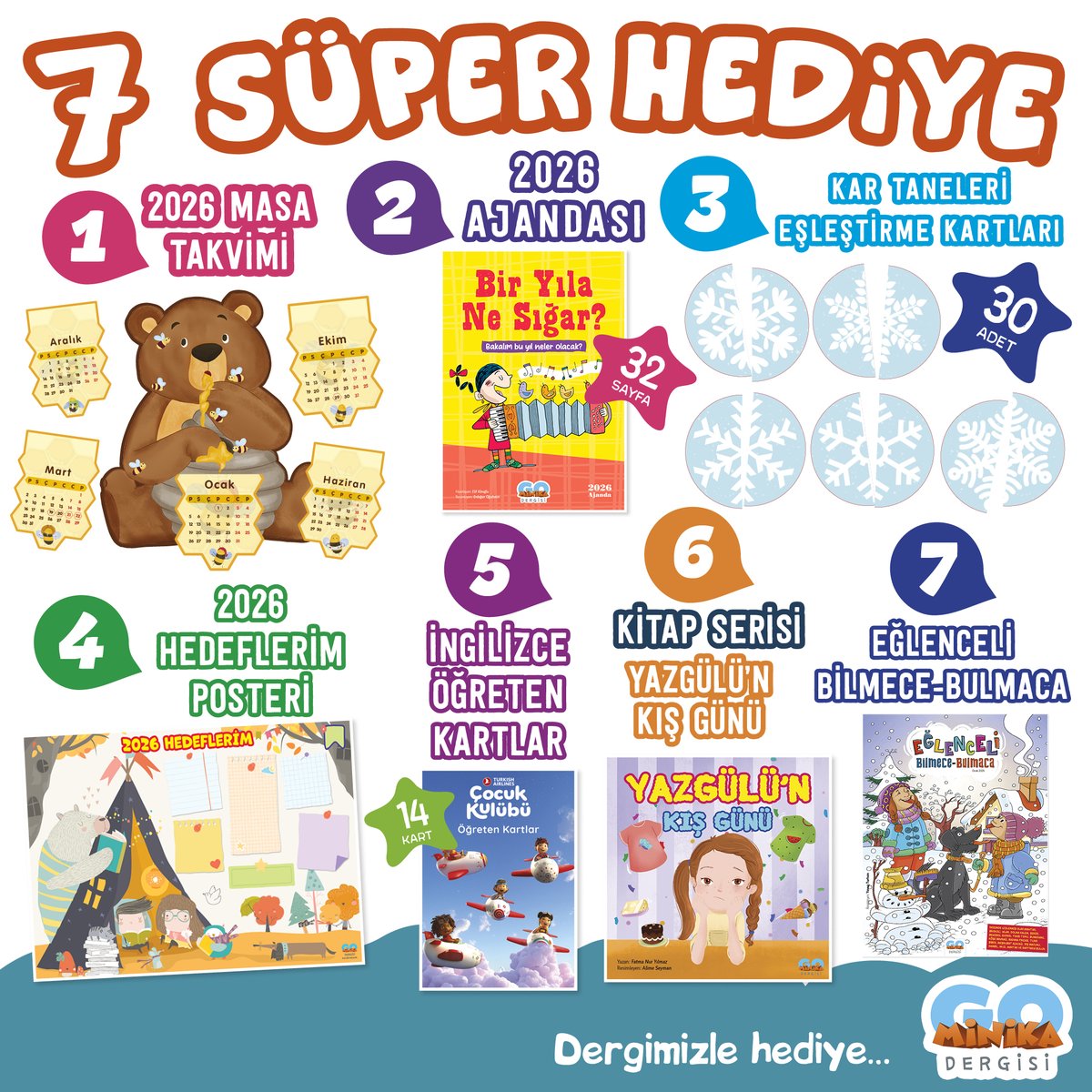 Ocak Sayımız Bayilerde! 📢
Karın Tadını Çıkarıyoruz Birlikte! ☃️❄️🌨️

Kar nasıl oluşur? ❄️🌨️ Karın tadını nasıl çıkarırız? ☃️🤩 Eski zamanlarda kış akşamları nasıl olurdu? 🏡 Bu sayımızda 7 süper hediye hazırladık. 🎁❄️🗓️
Ocak sayımız bayilerde! Kaçırmayın...