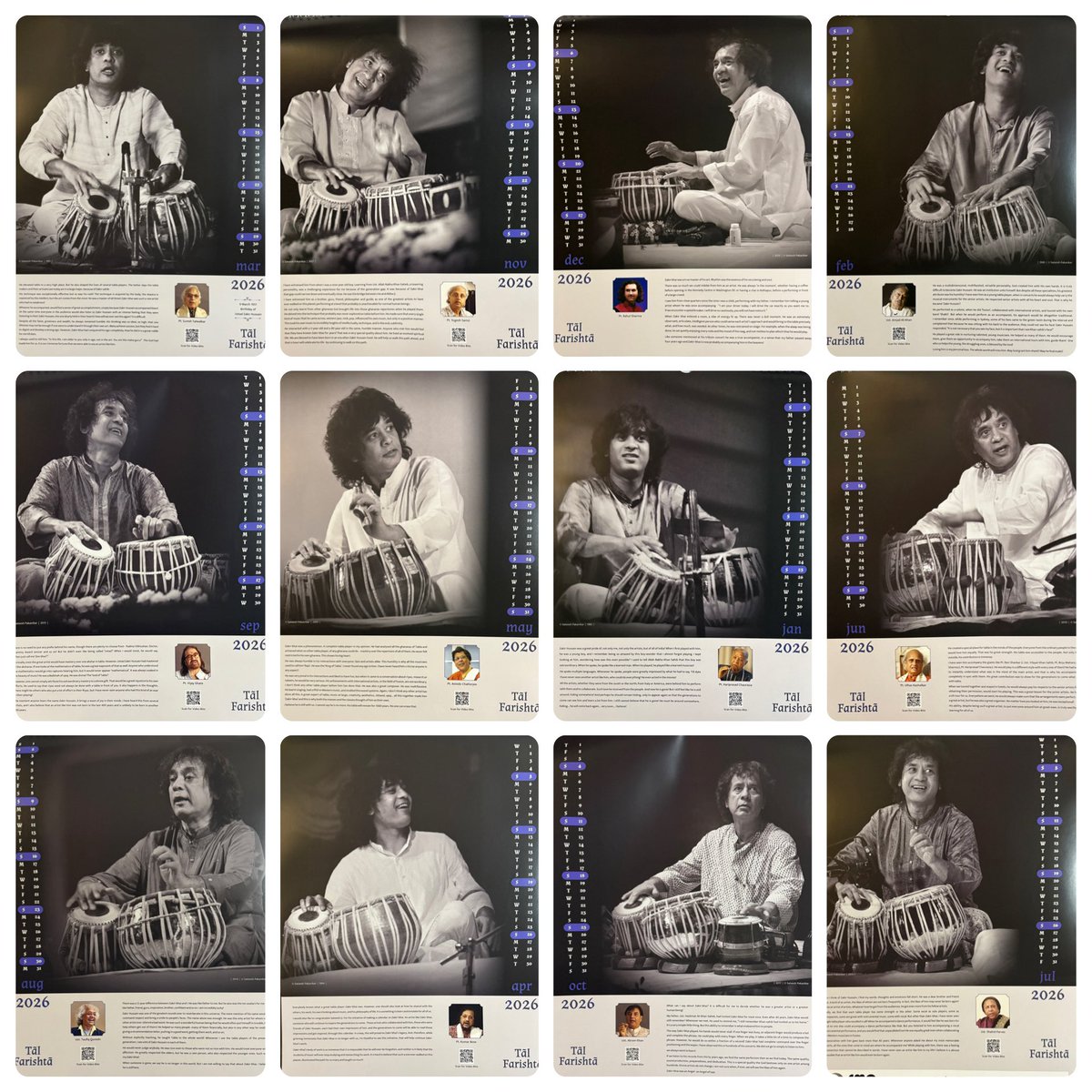 コルカタを出る前にオニンド・チャタルジー先生が、ザキール・フセイン先生の2026年カレンダーをプレゼントしてくれて嬉しい。