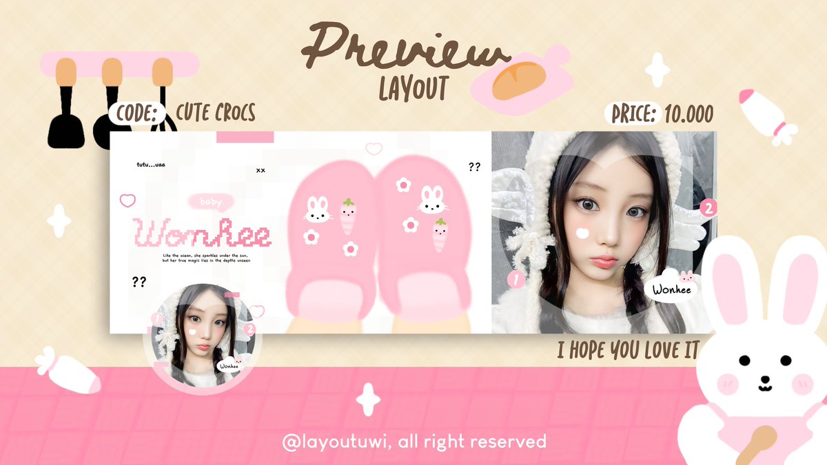 layoutuwi's tweet image. help repost? thanks!

halo, aku bawa layout ready stock wonhee
terbaru free retext, yg bisa di take di dm-ku sekarang juga. Yuk jajan🩷 #zonauang