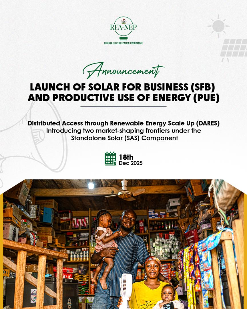 📢 CALL FOR APPLICATION: SOLAR FOR BUSINESS (SFB) &amp; PRODUCTIVE USE OF ENERGY (PUE) 

We are pleased to inform you that the application portal for the Solar for Business (SFB) and Productive Use of Energy (PUE) sub-components is officially open.

The application window, which