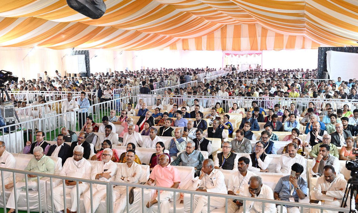 ncbn's tweet photo. Delighted to join RSS Sarsanghchalak Shri Mohan Bhagwat Ji, Union Minister of State Shri Jitendra Singh Ji, and distinguished dignitaries and scientists at the inaugural session of the Bharatiya Vigyan Sammelan in Tirupati. Spoke on the importance of preserving India’s knowledge systems while advancing science and technology. @DrMohanBhagwat @DrJitendraSingh