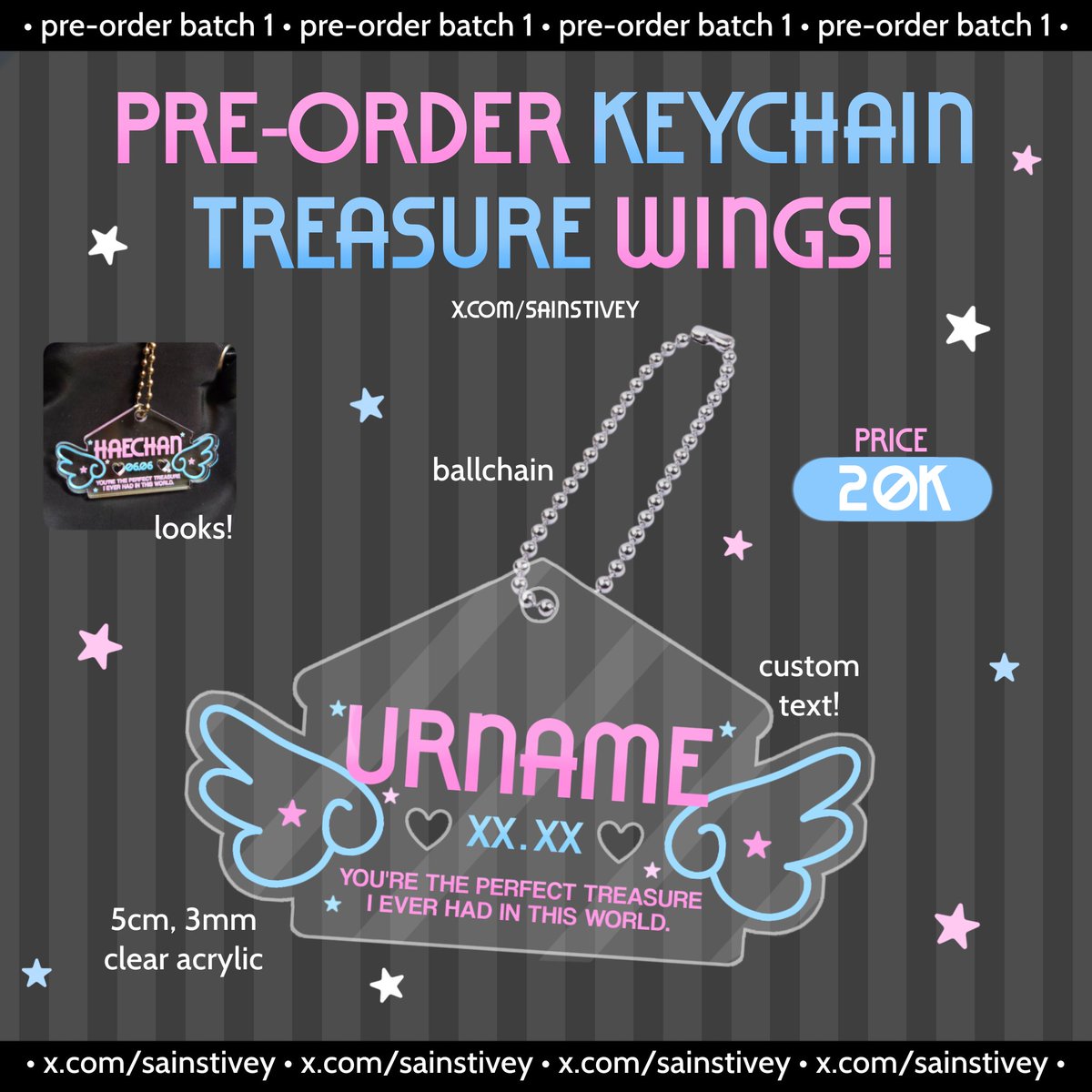 sainstivey's tweet image. ★ RT &amp;amp; like are highly appreciate!

Open Pre-Order keychain "Treasure Wings"

🪽Date : 26 Des 2025 - 07 Jan 2026
🪽Price : 20k (DP 10k)

More details &amp;amp; PO Form :
★: forms.gle/Gq4tj7p79MVcbb…

Feel free to send me a DM if you have any questions! Thank you! (⁠≧⁠▽⁠≦⁠)
