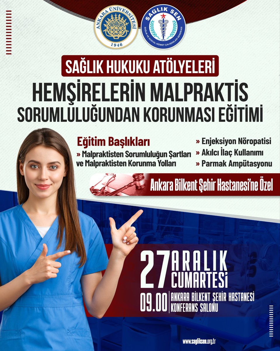 Sağlık-Sen Hukuk Atölyeleri kapsamında, Ankara Üniversitesi iş birliğiyle gerçekleştirdiğimiz “Hemşirelerin Malpraktis Sorumluluğundan Korunması Eğitimi”ni bu kez Bilkent Şehir Hastanesi’ne özel olarak gerçekleştiriyoruz.

Bilkent Şehir Hastanesi’nde görevli hemşirelerimizi