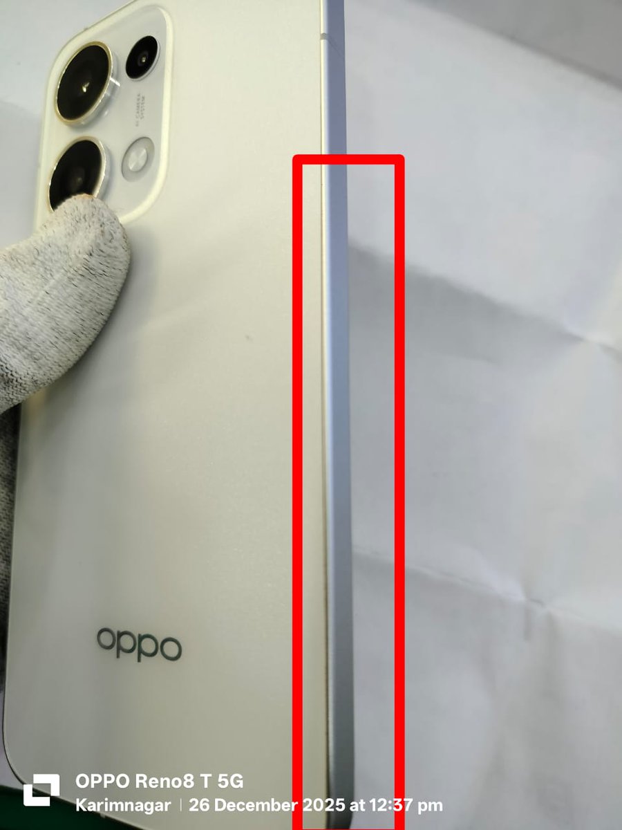 sai_yadav_T's tweet photo. @OPPOIndia @oppo 
i brought oppo reno 13 5g 7 months ago still now no scratch on the phone but suddenly I got back door overlapping issue,this is very bad experience,your care people told that we are paste it,is this the way that you are manufacturing the primium series. https://t.co/T0zWjNVncr
