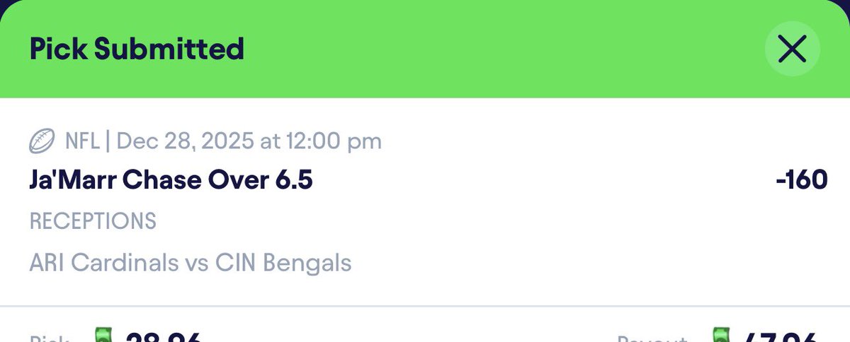 ScaryLocks's tweet image. Early play for Sunday 
Ja’Marr Chase Over 6.5 Receptions
Joe Burrow feeds Chase and I expect this to be true especially when they play the Cardinals this Sunday as they have one of the worst pass defenses in the league. I expect Ja’Marr to get around 12 targets this game. 🖨️