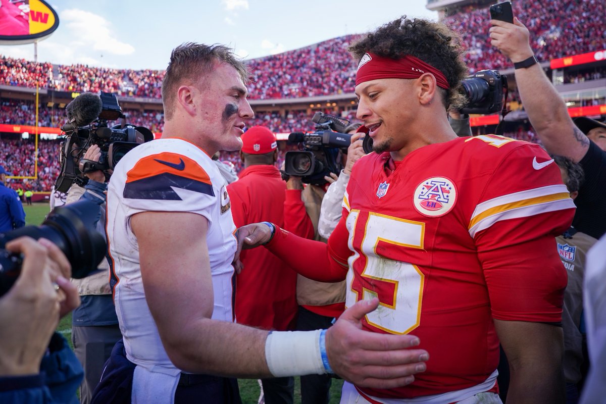 ZacStevensDNVR's tweet image. Bo Nix is a blocked field goal away from being undefeated against the Kansas City Chiefs and Patrick Mahomes in his NFL career.