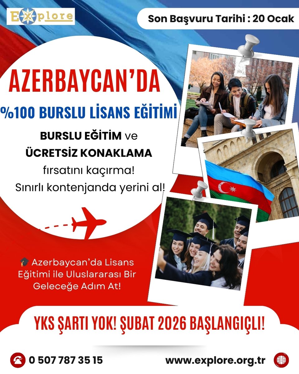 “Sınav stresi olmadan üniversiteli olmak ister misin?” 
Azerbaycan’da üniversite hayali kuranlar için:
✔️ Kolay kabul
✔️ Uygun maliyet
✔️ Uluslararası diploma
✔️ Türkiye’ye çok yakın
📩 Bölüm ve üniversite listesi için DM at!
Son Başvuru : 20 Ocak 
#azerbaycandaüniversite