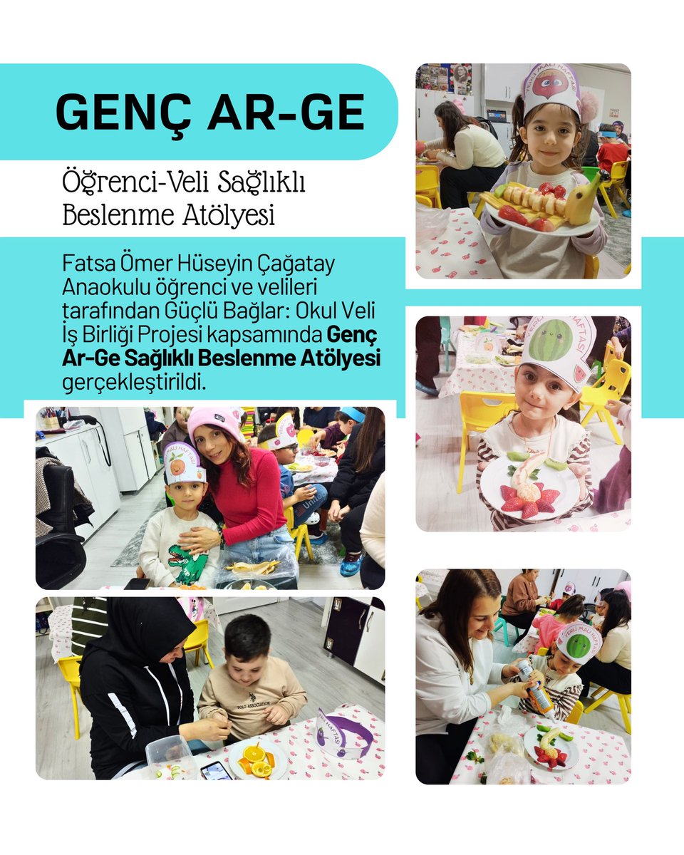 OrduARGE's tweet photo. Güçlü Bağlar: Okul Veli İş Birliği Projesi kapsamında Fatsa Ömer Hüseyin Çağatay Anaokulu öğrenci ve velilerinin katılımıyla Genç AR-GE Öğrenci-Veli Sağlıklı Beslenme Atölyesi gerçekleştirildi.

#eğitimkentiordu
#gençarge

@tcmeb @meb_sgb @ayhanozturkmeb @mfvargeloglu https://t.co/EhRw0IHw7m