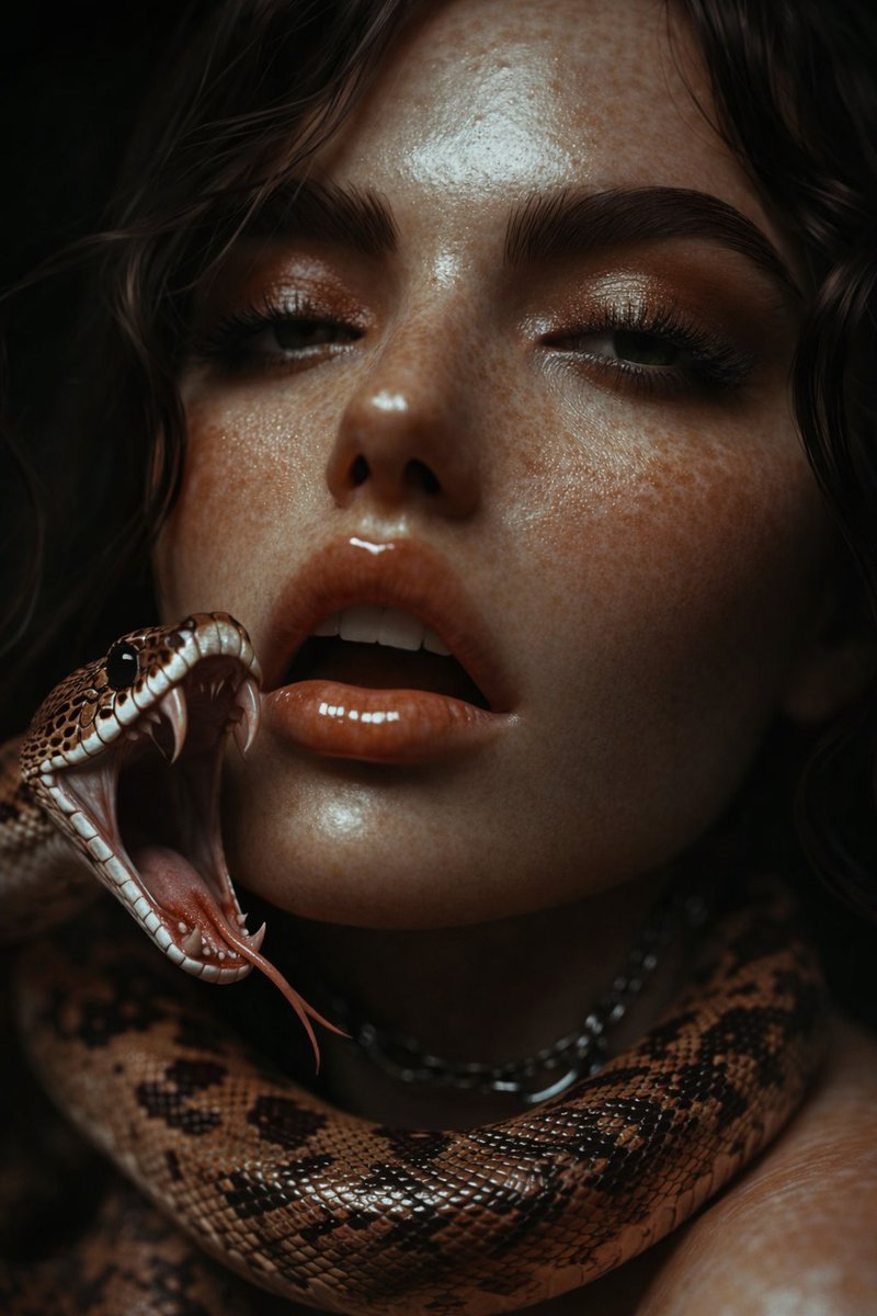 Hyper-Realistic Glossy Portrait with Snake Prompt — example 2