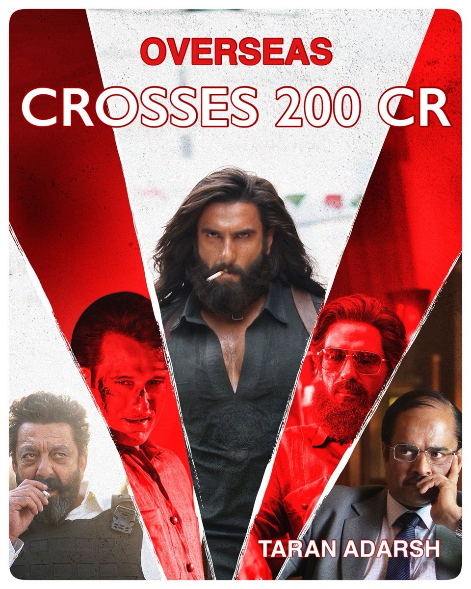 taran_adarsh's tweet photo. #Xclusiv... 'DHURANDHAR' CROSSES ₹ 200 CR MARK OVERSEAS... #Dhurandhar is showing no signs of fatigue, continues its glorious march in international markets… The overseas total *after Week 3* [excluding UAE-GCC] stands at a massive ₹ 217.26 cr.

⭐️ Week 1: $ 7.800 million
⭐️ Week 2: $ 9.238 million
⭐️ Week 3: $ 7.150 million
⭐️ Total: $ 24.188 million [₹ 217.26 cr] 🔥🔥🔥
Note: Gross BOC.