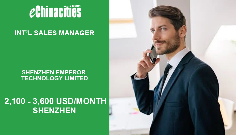 International Sales Manager in Shenzhe,China 
jobs.echinacities.com/jobchapter/135…

#Jobs #chinajobs #JobsInChina #careers #workinchina #SearchJobs #hiring #onlinejobs #recruitment
#eChinacities.com is a platform for #employers and #job seekers (it's free).