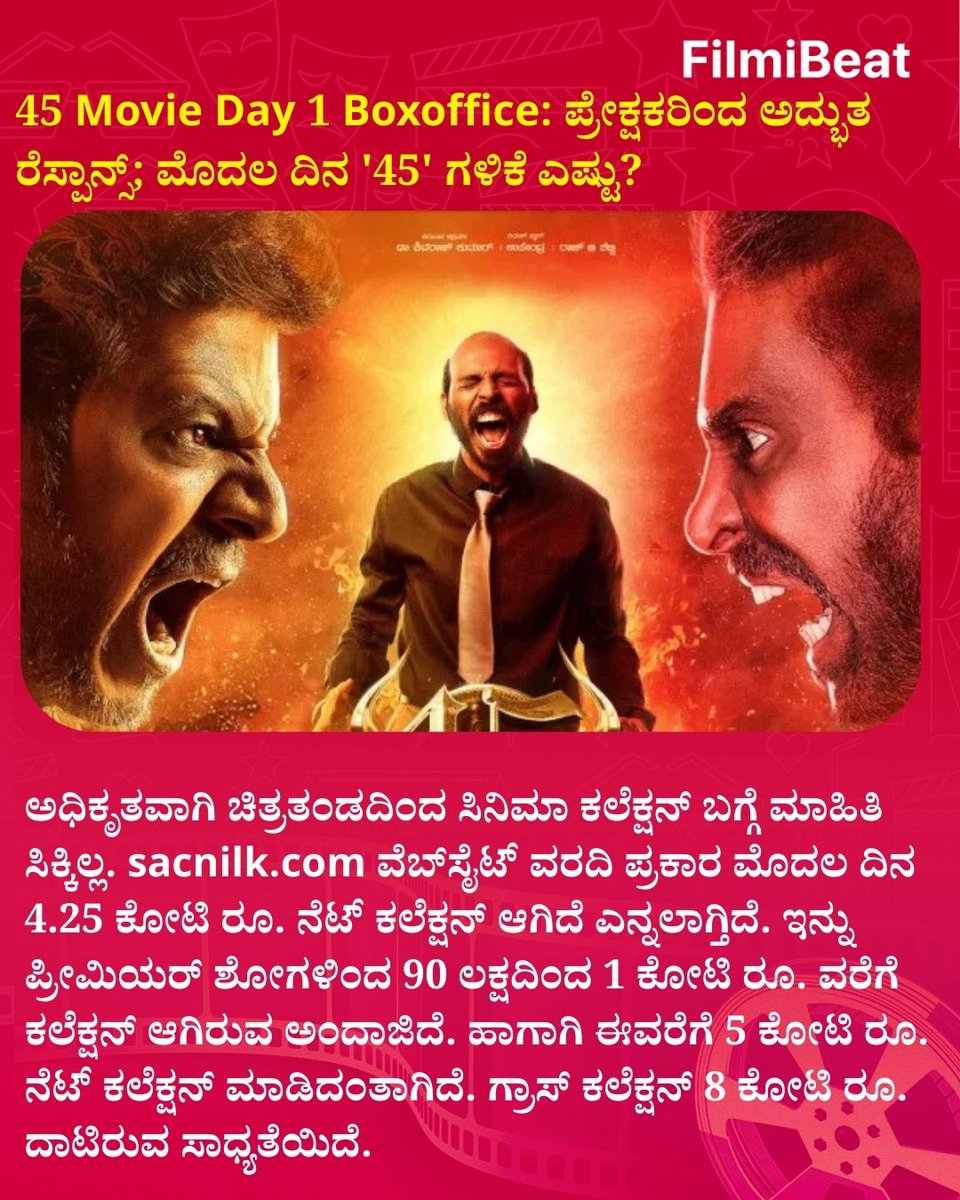 45 Movie Day 1 Boxoffice: ಪ್ರೇಕ್ಷಕರಿಂದ ಅದ್ಭುತ ರೆಸ್ಪಾನ್ಸ್; ಮೊದಲ ದಿನ '45' ಗಳಿಕೆ ಎಷ್ಟು?
.
.
#45Movie #Shivarajkumar #Upendra #ArjunJanya #45BoxOffice #Day1Collection #SandalwoodMultiStarrer #FilmibeatKannada #KannadaCinema #FBK