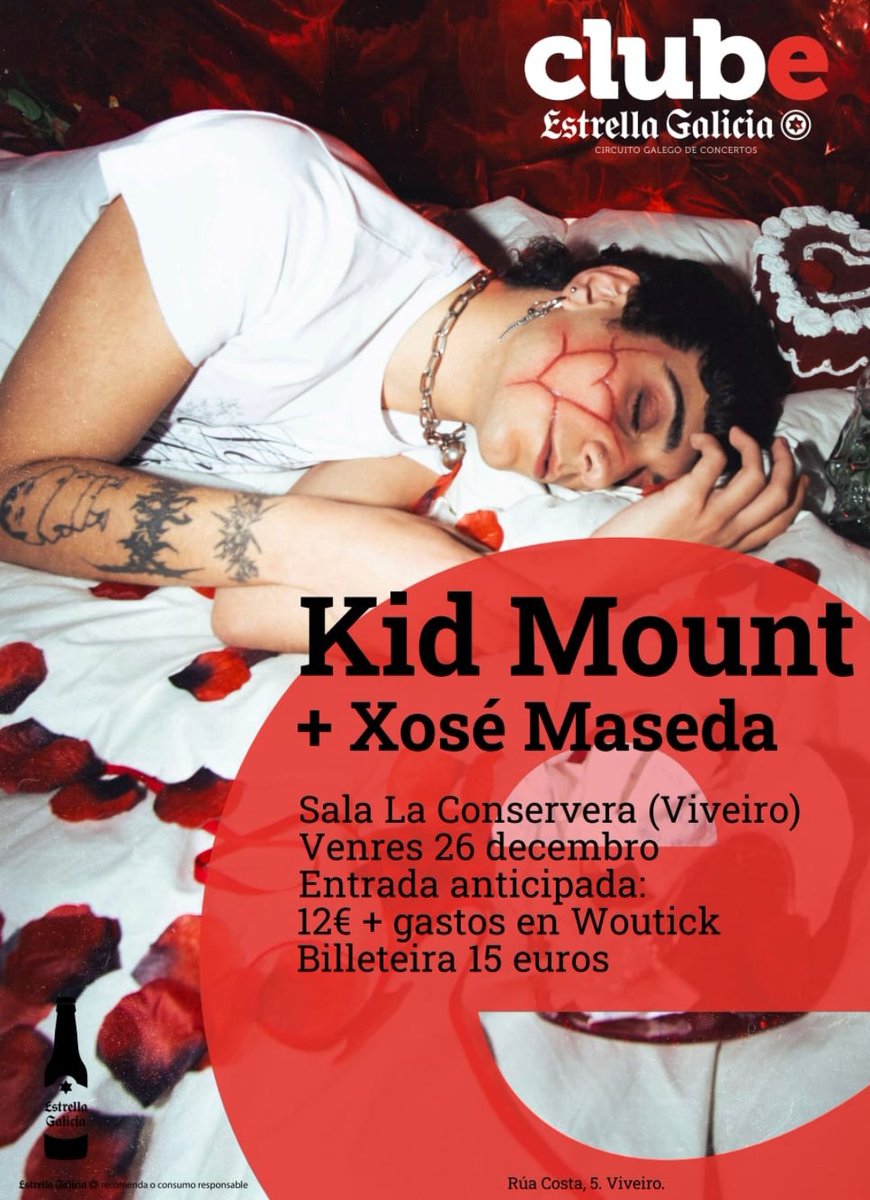 #Viveiro !! Esta noite visitamos @conservera_livemusic para un dos últimos concertos de 2025 en ClubE. <a href="/kidmount_/">O neno do picotres</a> e @xmaseda65 seràn os artistas que se suban ao esceario para a túa festa post Nadal grazas ao patrocinio de <a href="/estrellagalicia/">Estrella Galicia</a> 
<a href="/clubturagalicia/">Clubtura</a> 
@galicia_en_concierto