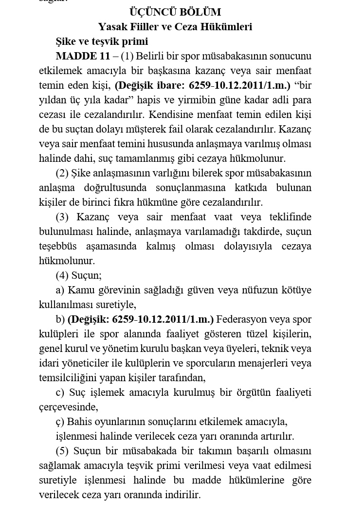 tolgazengin's tweet photo. Bazı basın mensuplarının Sayın Erden Timur'un şike değil kara para aklama suçlamasıyla göz altına alındığını açıklamasına rağmen İstanbul Cumhuriyet Başsavcılığı'nın açıklamasında belirtilen bağlantılı suçlar şu şekildedir:
6222 Madde 11 : Şike ve teşvik primi
5549 : Kara Para Aklama
7258 : Yasa Dışı Bahis