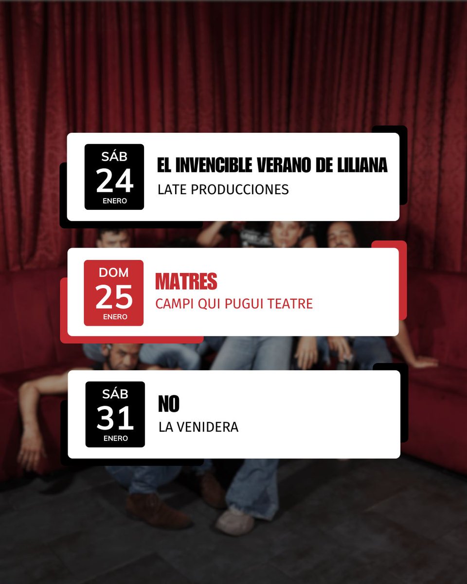 LavaVLL's tweet image. ¡Feliz año a todos y que el 2026 os traiga mucho teatro, mucha música y danza y mucho circo! 🎉

Aquí os dejamos la programación de este mes de enero para que podáis disfrutar de todo ello en el @LavaVLL 🎭🩰🎶🤹‍♂️

🎟️ Puedes comprar tus entradas en 🔗 lavavll.es