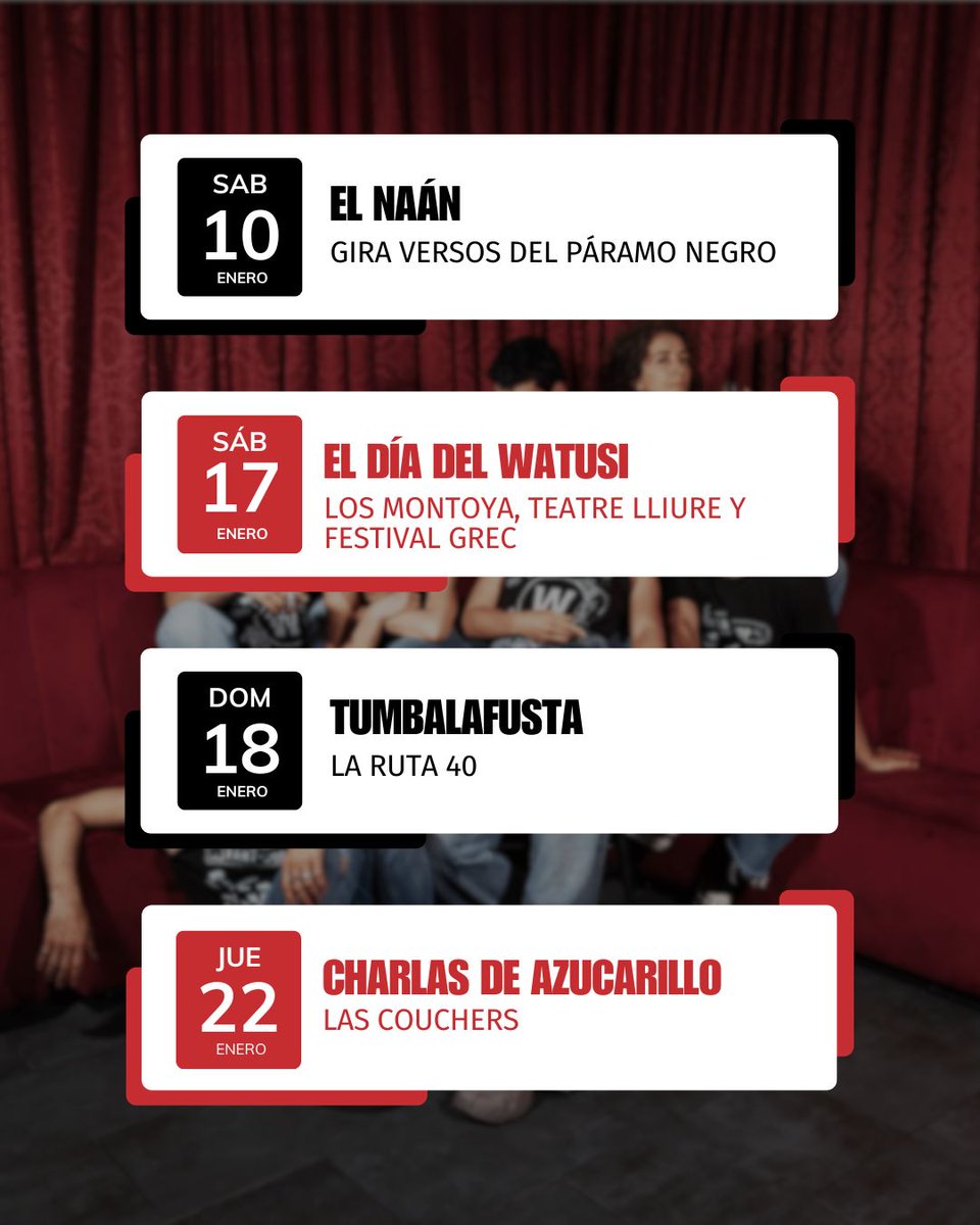 LavaVLL's tweet image. ¡Feliz año a todos y que el 2026 os traiga mucho teatro, mucha música y danza y mucho circo! 🎉

Aquí os dejamos la programación de este mes de enero para que podáis disfrutar de todo ello en el @LavaVLL 🎭🩰🎶🤹‍♂️

🎟️ Puedes comprar tus entradas en 🔗 lavavll.es