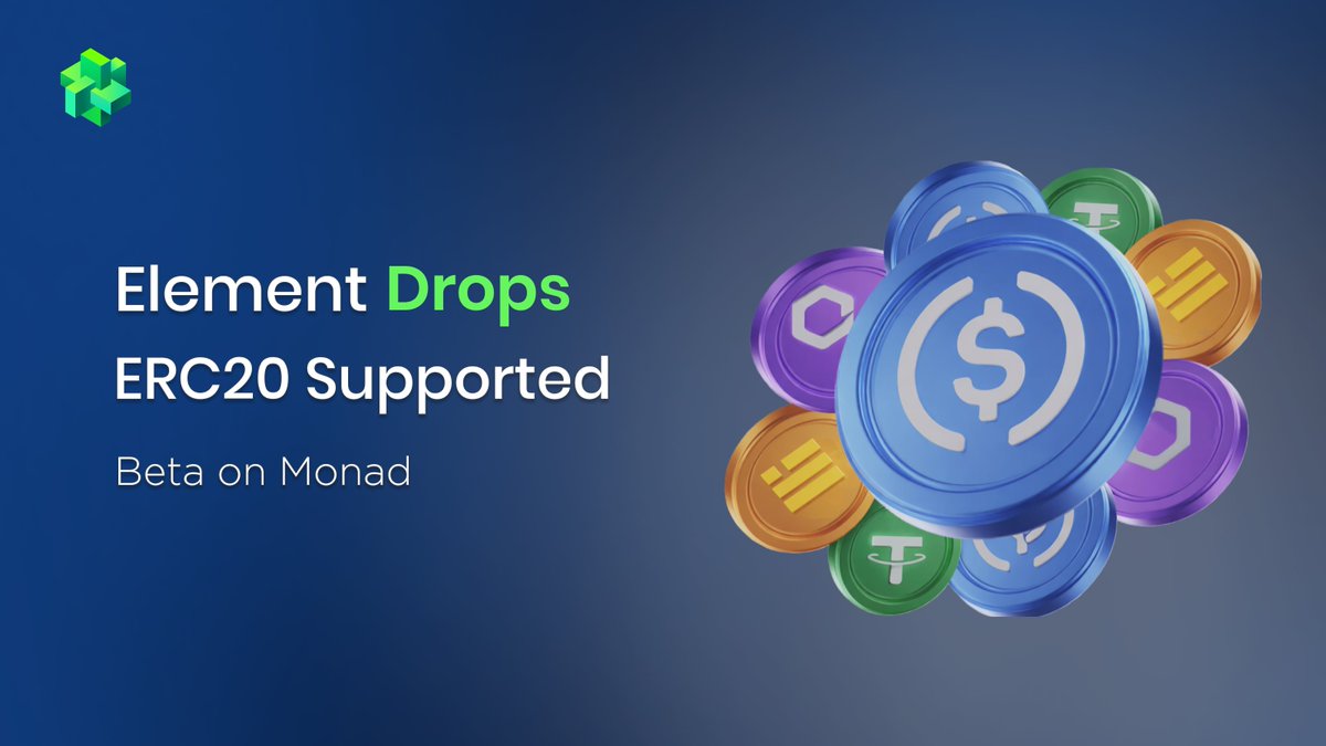 Element_Market's tweet photo. 🚀 Drops Update
Element Drops now supports ERC20 payments. 🪙
✏️Live in beta
🟣Available on Monad @Monad
🔜More chains coming soon
Try it now👀
https://t.co/QvJwGa97OH
#ElementNFT #NFT #Monad https://t.co/RB5RFRz2dN