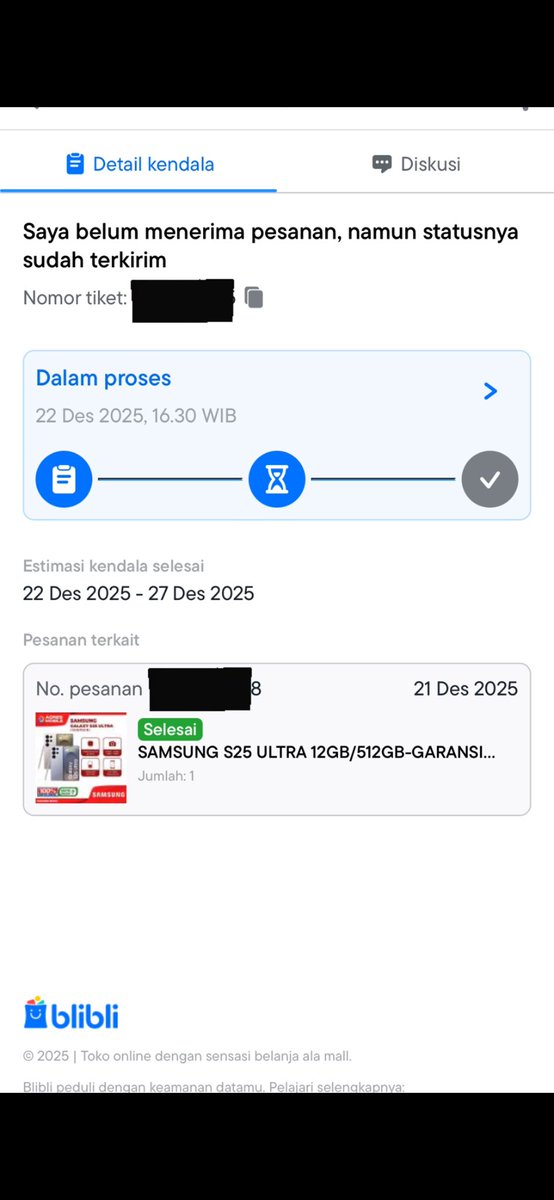 ticaliberty's tweet image. ⚠️ MOHON PERHATIAN ⚠️

Teman saya melakukan pembelian Samsung S25 Ultra di @bliblidotcom (22 Desember 2025) dengan pengiriman pickup GoSend (@gojekindonesia)
📦 Barang di-pickup oleh kurir
⏱️ ±15 menit kemudian pesanan langsung diselesaikan
❌ Barang tidak pernah diterima pembeli