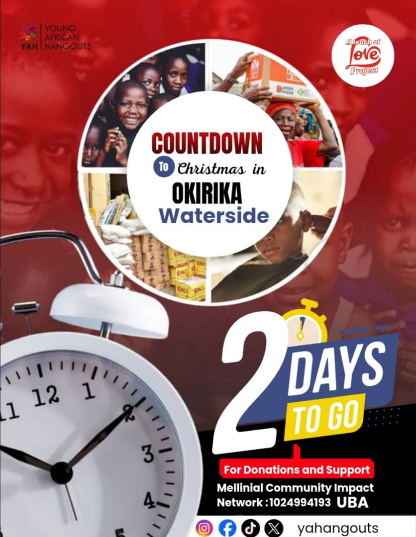 yahangouts's tweet photo. Only 2 days left until Christmas In Okrika Waterside finally kicks off! We’re gearing up to turn the waterfront into a launchpad for young dreams, as that is what Young African Hangout (YAH) is all about and even more.
#YAHImpact #ChristmasinokrikawatersideCountdown #NGO https://t.co/gXQJVSGcMq