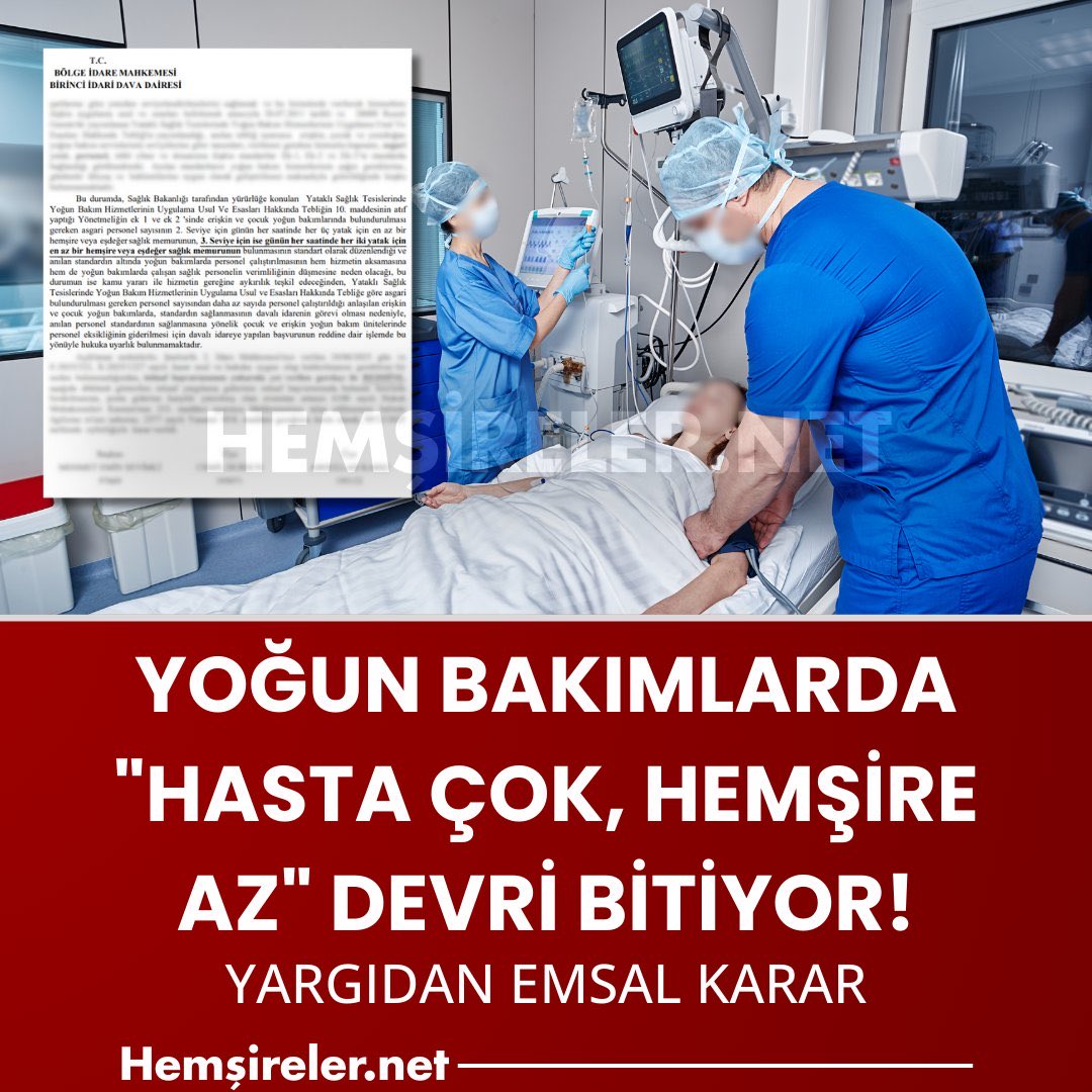 OmerBozglu's tweet image. Değerli Meslektaşlarım 

Bu davayı olabildiğince duyurmamız gerekiyor. Hala bir çok hastanede meslektaşlarımıza 3-4 hasta baktırılmaktadır!  Yargı yoluyla kesinleşmiş bu davadan tüm meslektaşlarımızı haberdar edelim. 

81 İle Emsal Olacak Karar: Yoğun Bakımda Yeterli Hemşire…