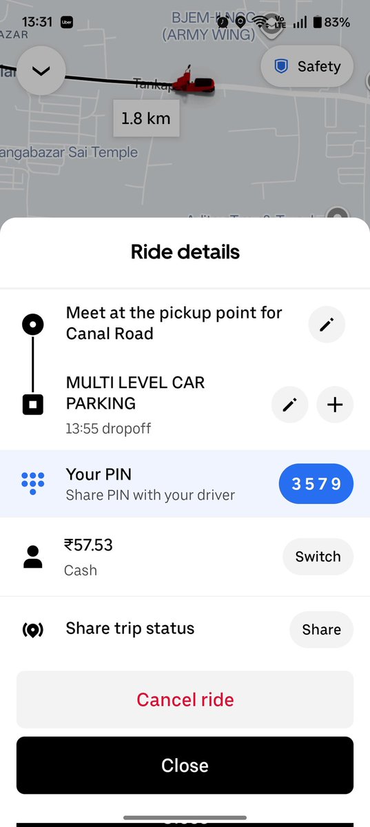 Shantanupatrach's tweet image. #uberindia why is your driver charging more ? He asked to pay Rs 80 . May I know the reason?