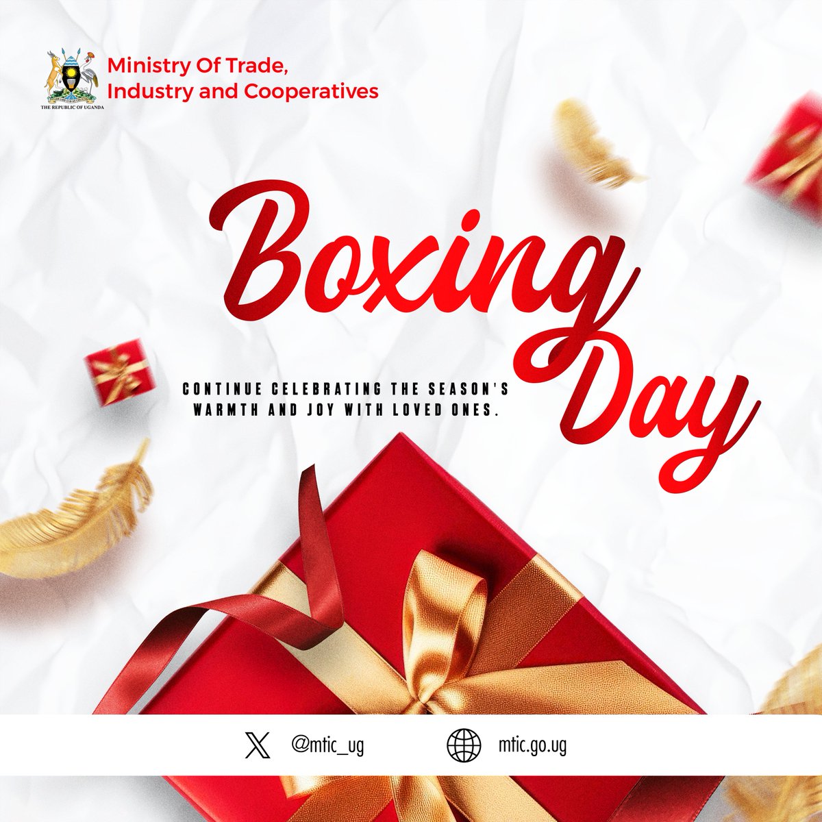 Boxing Day embodies the spirit of giving. Share the season’s warmth and joy generously with loved ones and your community.

Happy Boxing Day from <a href="/mtic_uganda/">Ministry of Trade Ug</a> 

#BoxingDay #SpiritOfGiving #Christmas2025