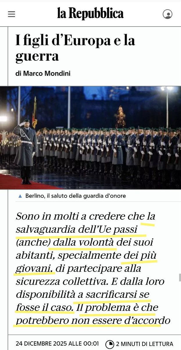 ftt_radio's tweet image. 🎙️ RadioFTT, per Fiore 🌹 di primavera canale Telegram;

Dal “vaccinatevi per salvare il nonno” al “sacrificatevi” in guerra “per la salvaguardia dell’UE” il passo è stato breve.
#armiamoci e #partite #Docet
