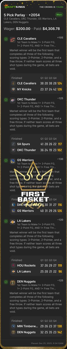 JPWVOH's tweet photo. It was a Merry Christmas!
+825 ✅️
+900 ✅️
+1000 ✅️
+2054 ✅️
#FirstBasketKing ®️
#FirstTouchdownKing
#FirstEverythingKing
No, I don't win every bet. I did profit several units though. Unit management is key.
#StrangerThings is great. I'll sleep when I'm dead. https://t.co/qz8qkxCtX2