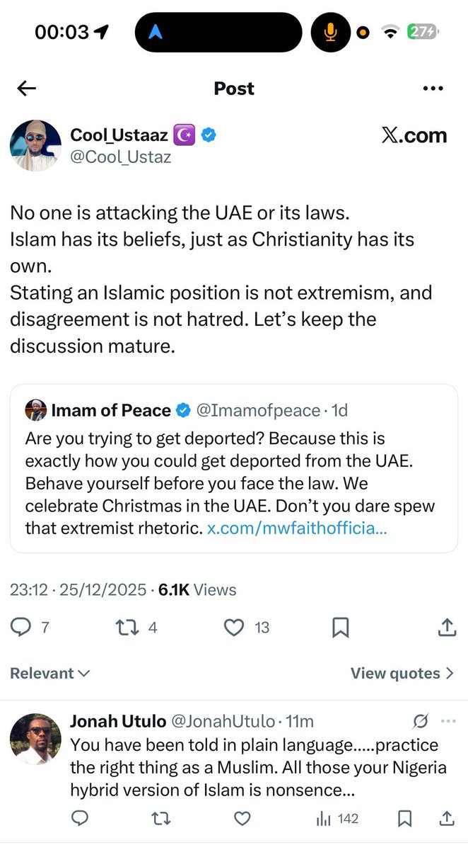 dammiedammie35's tweet image. A Nigerian tries to defend religious intolerance before an Emirati-born islamic sheikh from UAE and he puts him in his place😭💔😂