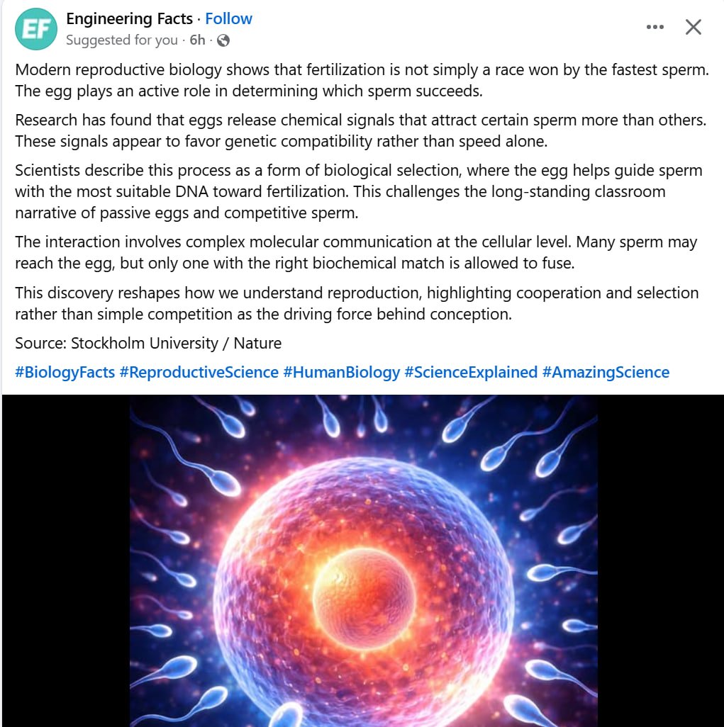 أهم كشف علمي..!
 كل شيء في الكون يحمل بصمة الذكاء، ومنه البويضة التي ترسل إشارات لجذب الحيون المناسب والموافق لها جينيًا من بين جيش يريد اقتحام أسوارها، ولم يتفرّد بالحمق إلا الملحد الذي يؤمن أنّ العشوائية العمياء تلد الذكاء!