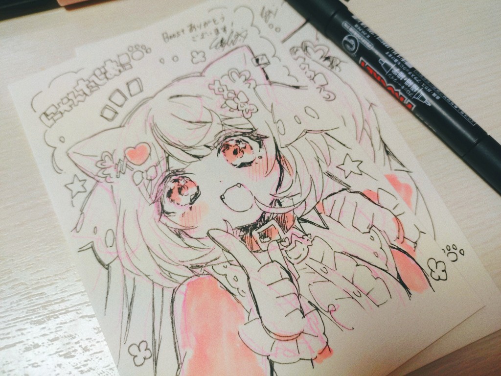 「アイドルお衣装可愛いねぇ(ˊ˘ˋ* ) りぼん…忘れ…!(にゃんたじあ!)」|綾織のイラスト