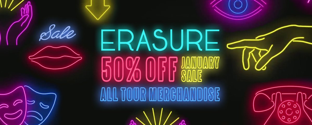 lexermusic's tweet photo. • Erasure Tour Merchandise Half-Price January Sale - Now On!

Commencing Boxing Day and running through to the end of January, all Erasure Tour Merchandise is reduced by 50%.

Featuring merchandise from The Neon and World Be Gone Tours, the sale includes T-Shirts, Mugs, Key Rings, Metal Water Bottles, Beanie Hats, Lenticular Photocards, Lithographs, Stickers and Tour Programmes. Take a look around and see if anything takes your fancy!

The Erasure Tour Merchandise Half-Price January Sale is now on until the end of January 2026, subject to stock availability.

https://t.co/cd8E8Swy61

@erasureinfo