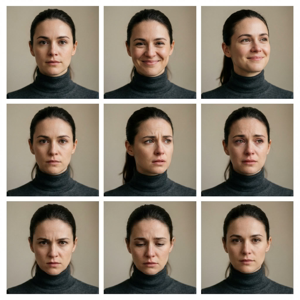 Nine-emotion portrait grid