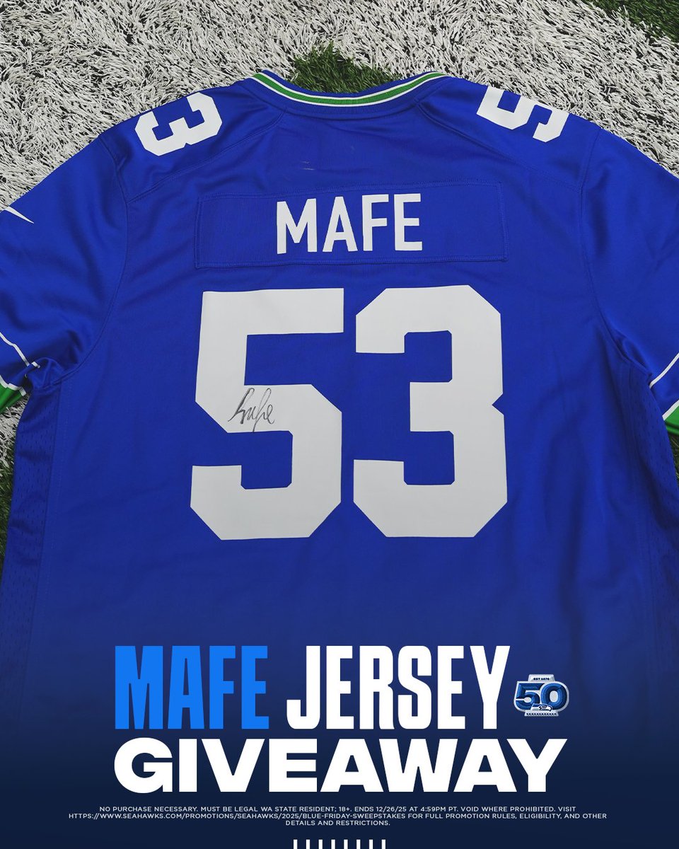 Seahawks's tweet image. 🚨 SIGNED BOYE MAFE JERSEY GIVEAWAY 🚨

Like &amp;amp; repost to win a signed jersey.

Full rules: shwks.com/bluefriday | Sweepstakes