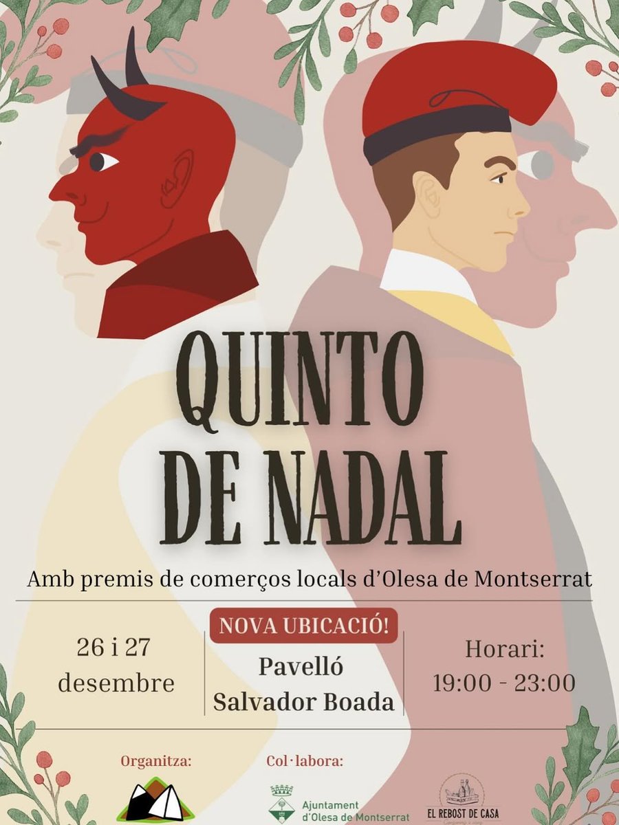 🔴 QUINTO DE NADAL

🧮 Un any més, el Cau ens ofereix el Gran #Quinto de #Nadal. Una divertida tradició en què se sortejaran productes donats per comerços olesans.

📢 Enguany l'activitat es mou al Pavelló municipal Salvador Boada.
#Olesa