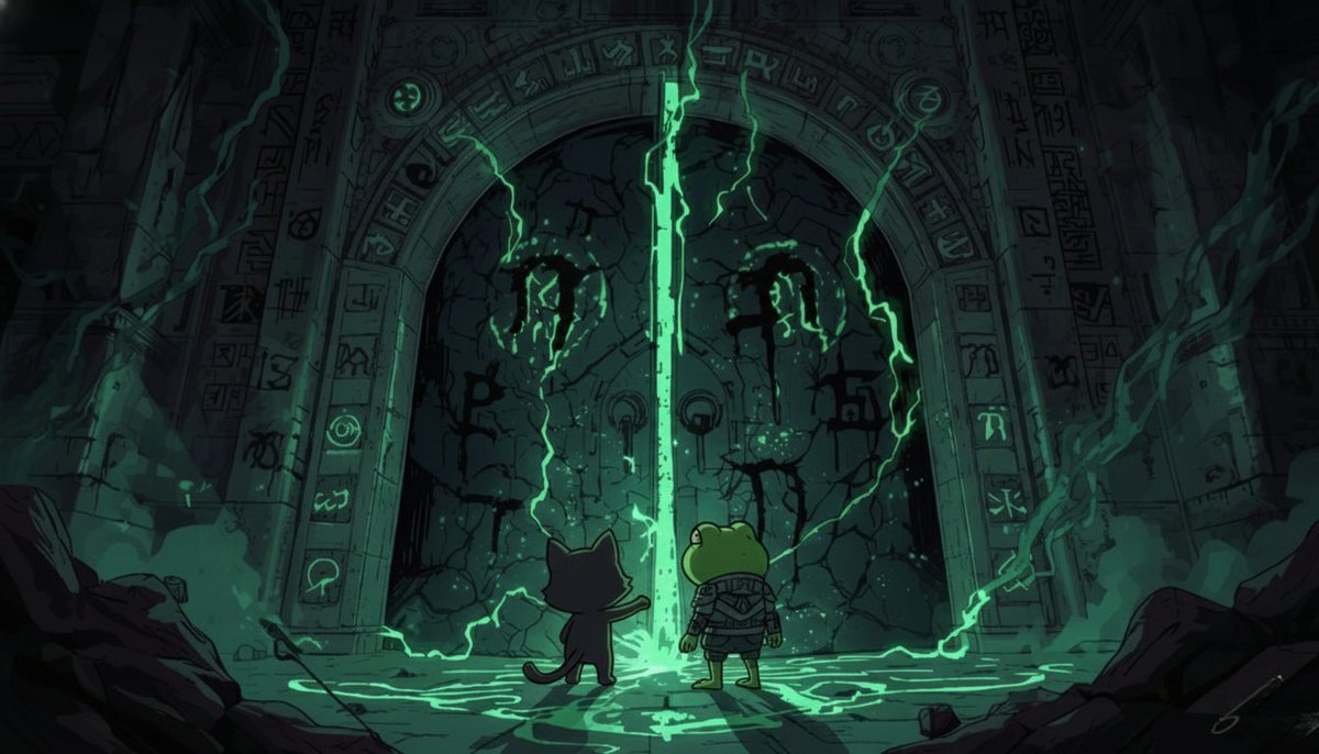 Increaseag90's tweet photo. Day 3 - The Door That Should Not Be Opened @ritualfnd @ritualnet 

Some doors are sealed to imprison what lies within.
As Siggy and Pepe stand before it, the runes ignite.
Reality fractures.
 Once this door opens, there is no way back. https://t.co/zsUkMWbxPY